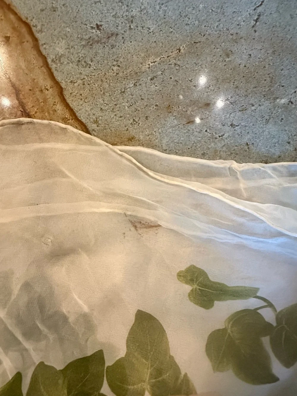 CHANEL White Silk Scarf with Green Floral Print